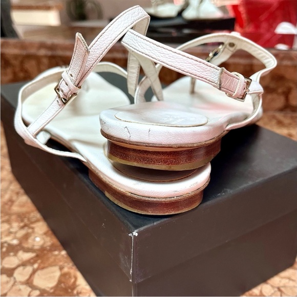 GUCCI Authentic White Sandals - Size 38.5 - Flat Thong Red/Blue Ribbon Chain - Picture 5 of 13